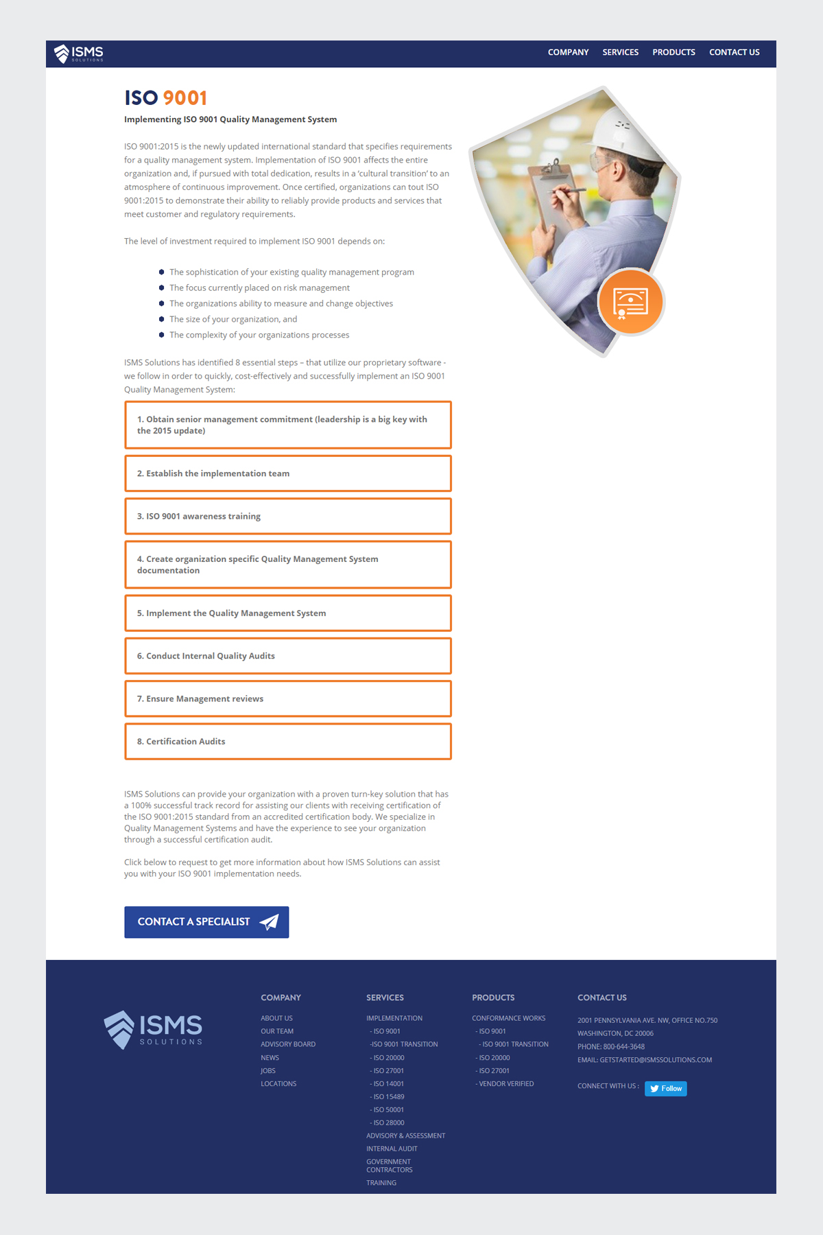 ISMS Solutions single page sample